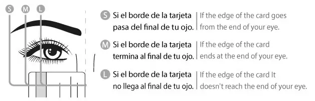 Tarjeta de tallas: S, M y L